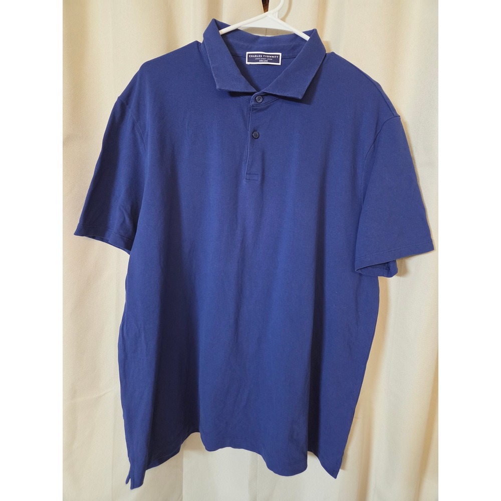 Charles Tyrwhitt Mens Blue Cotton Pique Stretch Short Sleeve Polo Shirt XL